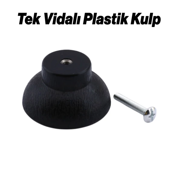 Alegro Düğme Siyah 10 ADET Mobilya Mutfak Dolap Dolabı Çekmece Kulpu Kulbu Plastik Tek Vidalı Kulp - Resim 3