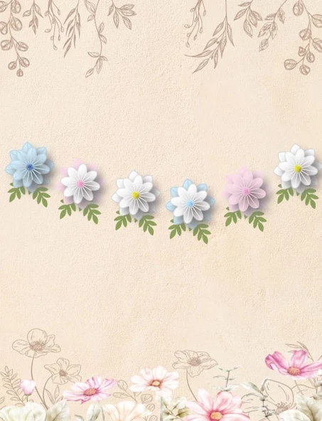Papatya Yaprak Ve Ponpon Temalı Kağıt Renkli Banner 6 Parça