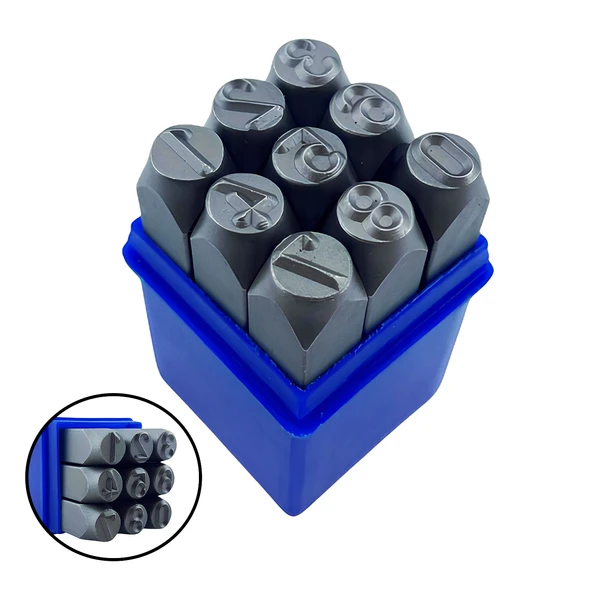 Çelik 10 mm Numaratör 9 Parça Harf Rakam Uç Seti Damgalama Takımı Metal Kazıma 3/8 - 4