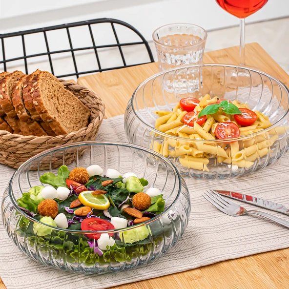 Porsima RYG7045 El Yapımı Büyük Boy Cam Salata Kasesi Şeffaf 23 cm