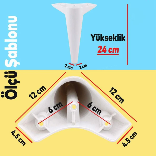 Mobilya Kanepe Sehpa TV Ünitesi Koltuk Ayağı 24 cm Beyaz Baza Ayak 4 Adet - Resim 2