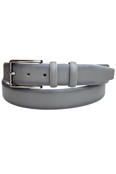 Gri Hakiki Deri Düz Renk Model 3.5 cm. Tokalı Klasik Kemer - 215-Düz - Resim 3