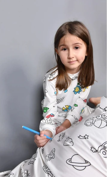 KIZ ERKEK ÖZEL CARİOCA KALEMLİ BOYANABİLİR LEKE BIRAKMAZ PAMUK PİJAMA TAKIMI - 2