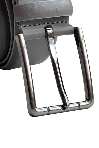 Gri Hakiki Deri Düz Renk Model 3.5 cm. Tokalı Klasik Kemer - 215-Düz - Resim 5