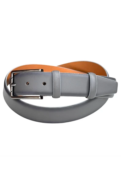 Gri Hakiki Deri Düz Renk Model 3.5 cm. Tokalı Klasik Kemer - 215-Düz - Resim 4