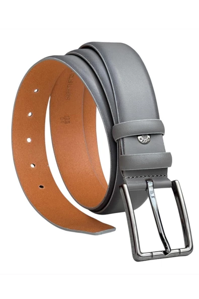 Gri Hakiki Deri Düz Renk Model 3.5 cm. Tokalı Klasik Kemer - 215-Düz ürün görseli