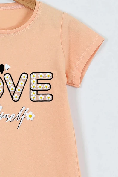 KIZ ÇOCUK TSHİRT LOVE BASKILI BİSİKLET YAKA E26 - Resim 8