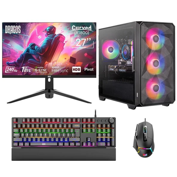 Dragos DRx7082 Ryzen 5 7600 16GB DDR5 Ram 1TB NVMe 8GB RTX4060 27 İnç 240Hz Curved Oyun Hazır Sistem