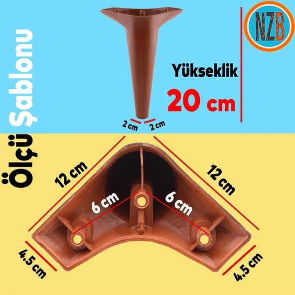 Mobilya Kanepe Yatak Puf Sehpa TV Ünitesi Çekyat Koltuk Ayağı 20 cm Kahverengi Baza Ayak 4 Adet - Resim 2
