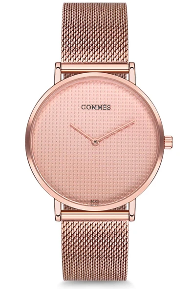 Commes Çelik Örme Kordon Rose Gold Renk Özel Kesim Mineral Cam Unisex Klasik Kol Saati