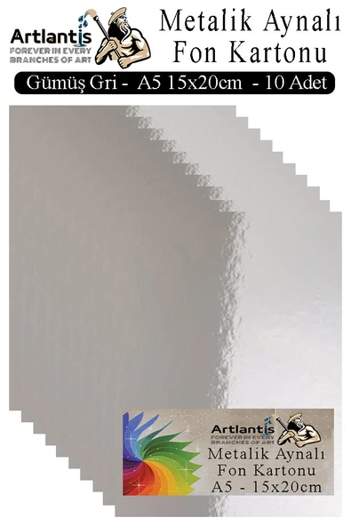 Metalik Aynalı Fon Kartonu 10 lu A5 15x20 cm 1 Paket Okul Sınıf Dekoratif Pırıltılı Folyo Kağıt Dekoratif Anasınıfı Kreş - 2