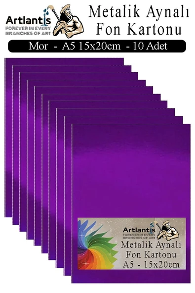 Metalik Aynalı Fon Kartonu 10 lu A5 15x20 cm 1 Paket Okul Sınıf Dekoratif Pırıltılı Folyo Kağıt Dekoratif Anasınıfı Kreş - 5