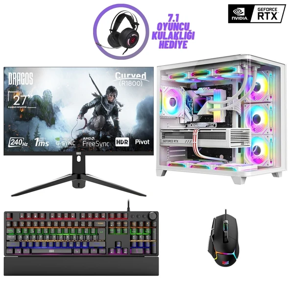 Dragos DRx7249 Ryzen 7 5700X 32GB Ram 1TB NVMe 8GB RTX4060 27 İnç 240Hz Curved Sıvı Soğutmalı Oyun Hazır Sistem