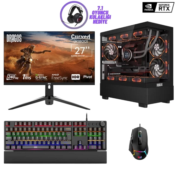 Dragos DRx7123 Ryzen 5 7600 32GB DDR5 Ram 1TB NVMe 8GB RTX4060 27 İnç 240Hz Curved Oyun Hazır Sistem