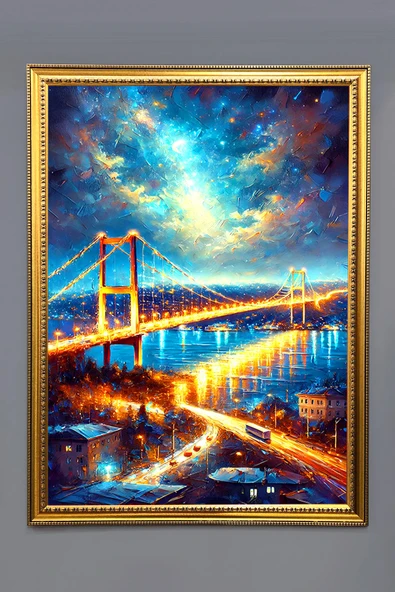 Boğaz Köprüsü Manzara Desenli Çerçeveli Duvar Tablosu 50x70cm İstanbul03 RENKLİ 50 X 70