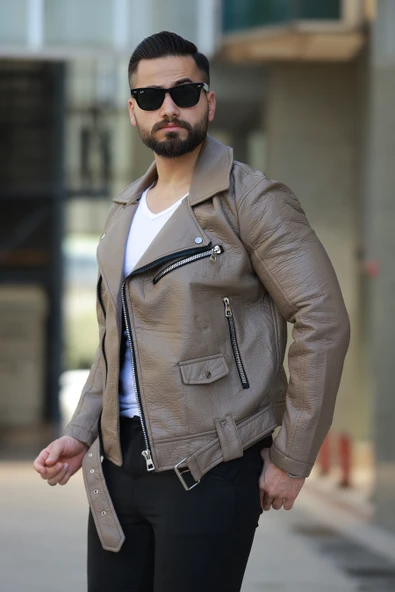 ERKEK KUZEY MODEL KEMERLİ BAHARLIK DERİ CEKET - 5