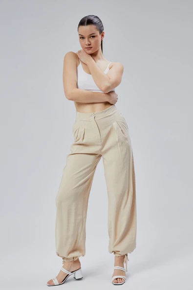 Bej Salaş Kesim Modal Dokuma Pantolon - Resim 2