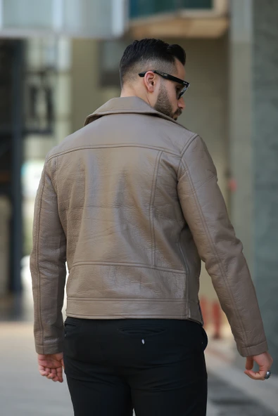 ERKEK KUZEY MODEL KEMERLİ BAHARLIK DERİ CEKET - 7