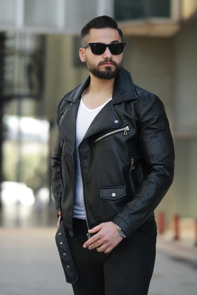 ERKEK KUZEY MODEL KEMERLİ BAHARLIK DERİ CEKET