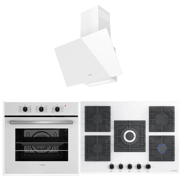 Lanova Mano 2106TW01 - G17402-105 - 3220W6 5'li Kare Beyaz Cam Ankastre Set