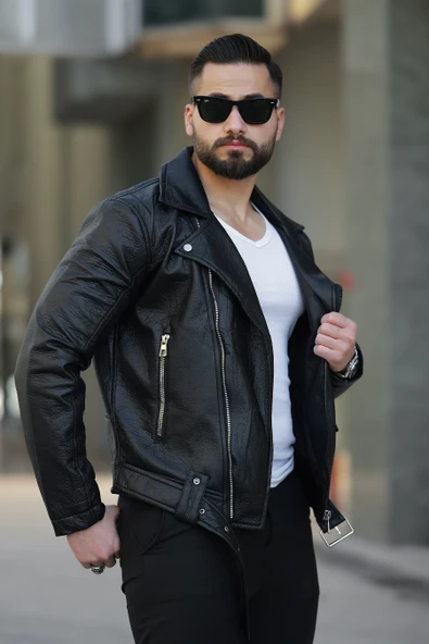 ERKEK KUZEY MODEL KEMERLİ BAHARLIK DERİ CEKET - 2