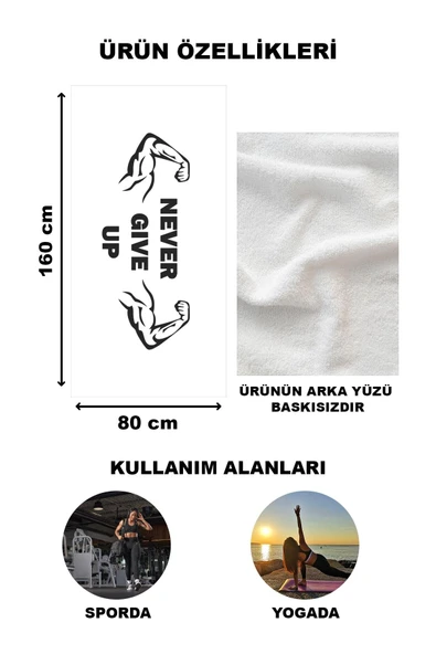 Never Give Up Desenli Dijital Baskılı Spor Havlusu Fitness Havlusu 80x160 SPR04 RENKLİ 80 X 160 - 2