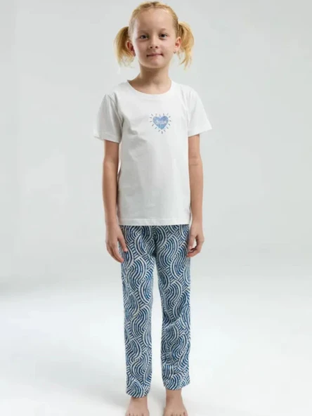 Arnetta Garson Kız Çocuk Beyaz Kısa Kol Pijama Takım 3305
