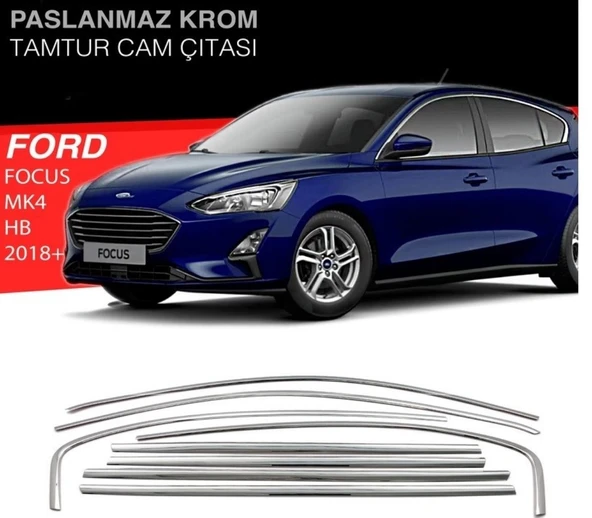 Ford Focus Mk4 Sd/Hb 8 Parça Krom Cam Çerçeve Çıtası 2018+ Sonrası ürün görseli