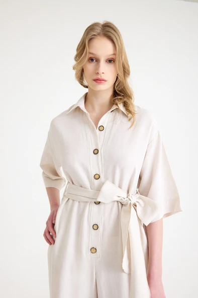 Keten Günlük Tulum Elbise - Resim 10