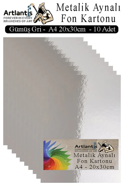 Metalik Aynalı Fon Kartonu 10 lu A4 20X30 cm 1 Paket Okul Sınıf Dekoratif Pırıltılı Folyo Kağıt Dekoratif Anasınıfı Kreş - 2