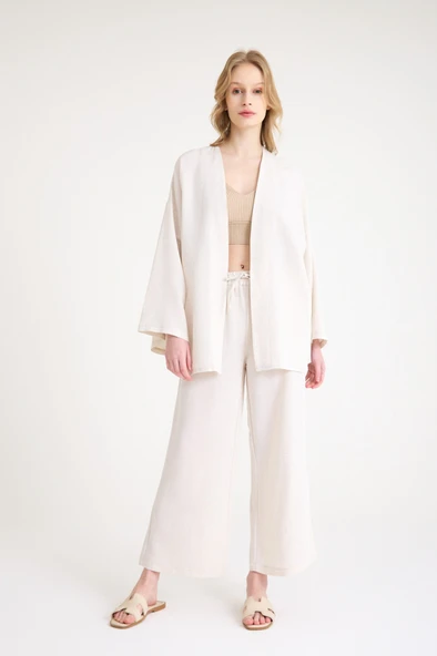 Keten Kadın Salaş Kimono İkili Takim ürün görseli 1