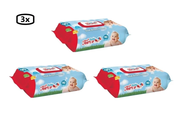 Baby Turco Islak Bebek Havlusu-(Islak Mendil)-90'lı X 3 Adet