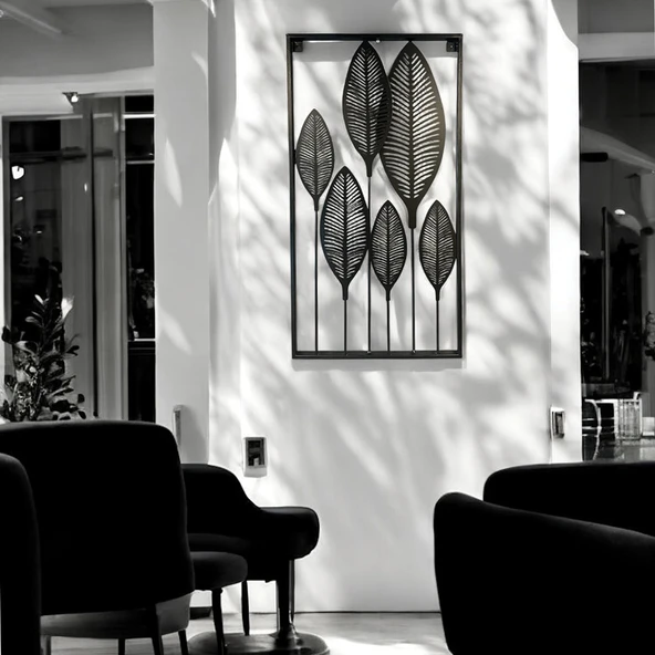 Dekoratif Metal Yaprak Temalı Tablo Siyah Renk - 2