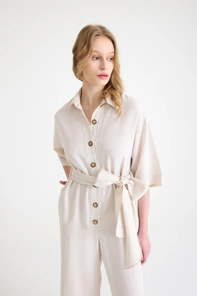 Keten Günlük Tulum Elbise - Resim 11