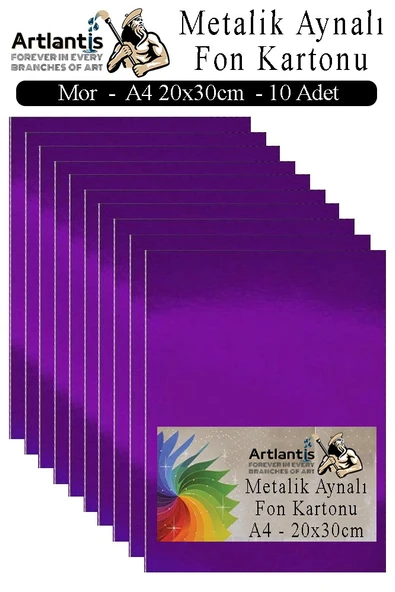 Metalik Aynalı Fon Kartonu 10 lu A4 20X30 cm 1 Paket Okul Sınıf Dekoratif Pırıltılı Folyo Kağıt Dekoratif Anasınıfı Kreş - 5