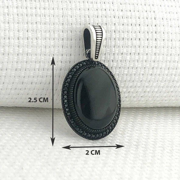 925 Ayar Gümüş Siyah Oniks Taşlı Gümüş Kolye Ucu - Resim 3