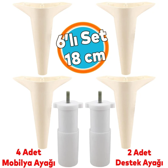 Mobilya Tv Ünitesi Koltuk Kanepe Konsol Destek Ayağı Ayakları 18 Cm Krem M8 6'lı Set ürün görseli