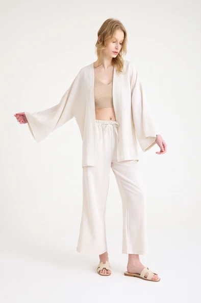 Keten Kadın Salaş Kimono İkili Takim - Resim 12