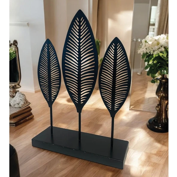 Dekoratif Metal Yaprak Temalı Masaüstü Obje Siyah Renk - 4