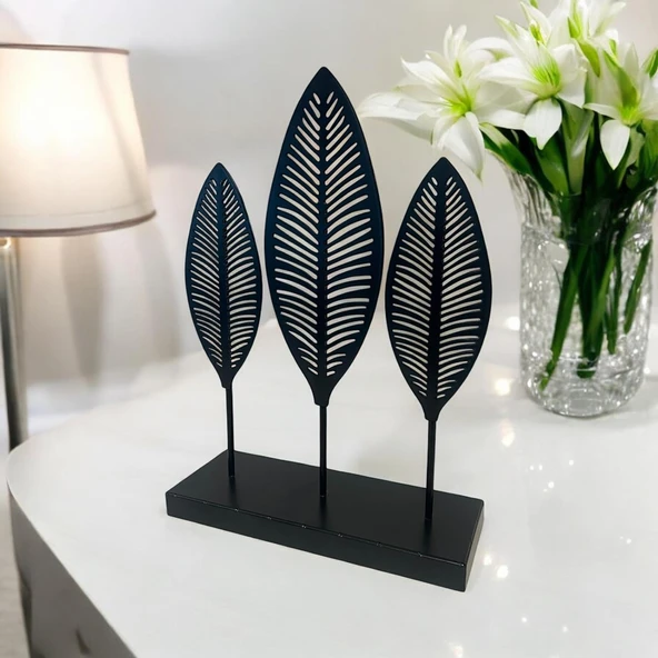 Dekoratif Metal Yaprak Temalı Masaüstü Obje Siyah Renk