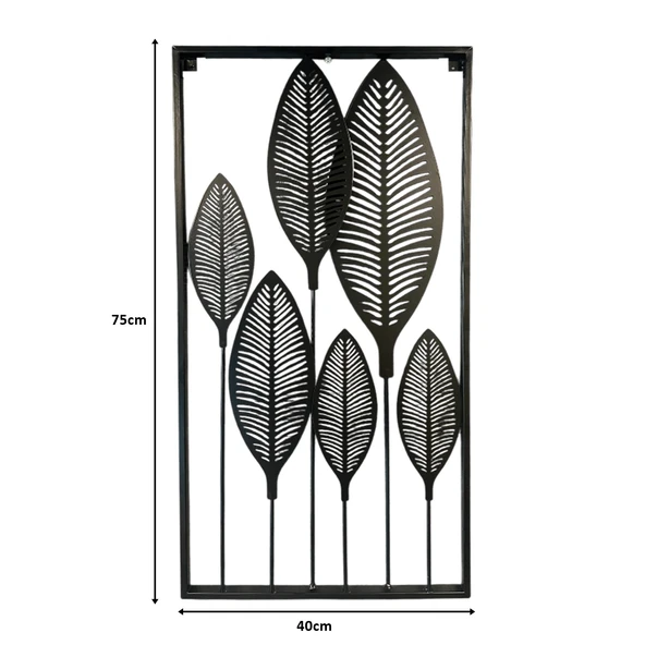 Dekoratif Metal Yaprak Temalı Tablo Siyah Renk - 6