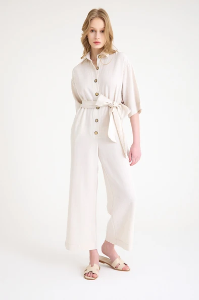 Keten Günlük Tulum Elbise - Resim 3