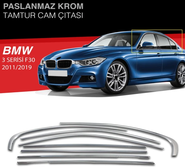 Bm-w F30 Krom Cam Çerçevesi 8 Parça TamTur 2011-2019 Arası Uyumlu