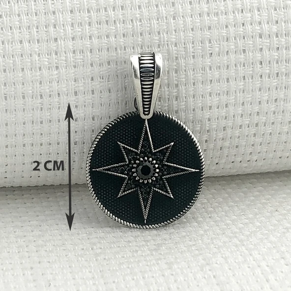 925 Ayar Gümüş Siyah Taşlı Kuzey Yıldızı Kolye Ucu - Resim 3