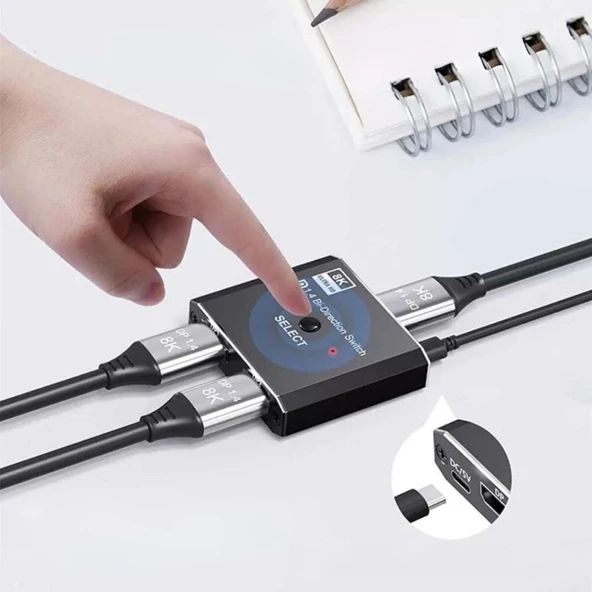 PrimeX PX-4284 8K DisplayPort Kumandalı Çift Yönlü Çoklayıcı Switch Splitter (2 PC-1 Monitör) - 7