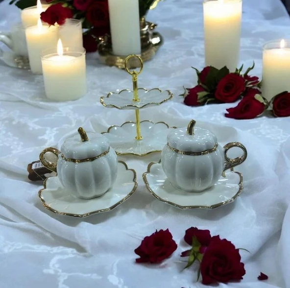Acar 7647 Betty 2 Li Standlı Mini Pasta Set & Fincan Takımı Gold - 3