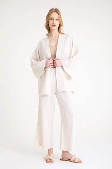 Keten Kadın Salaş Kimono İkili Takim - Resim 3