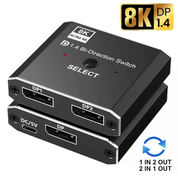 PrimeX PX-4284 8K DisplayPort Kumandalı Çift Yönlü Çoklayıcı Switch Splitter (2 PC-1 Monitör) - 3