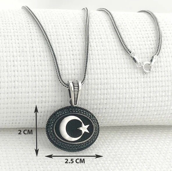 925 Ayar Gümüş Siyah Taşlı Ayyıldız Kolye - Resim 3