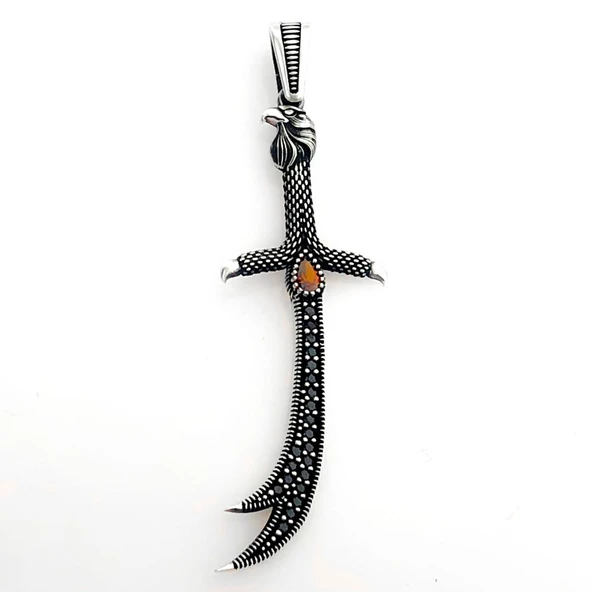 925 Ayar Gümüş Kırmızı Taşlı Kartal Başlı Zülfikar Kolye Ucu - Resim 2